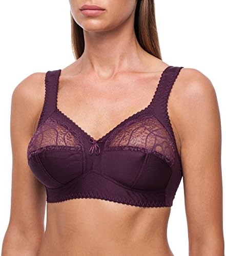 fruitVogue Women's Full Cup Coverage Wireless Wire Free Unpadded Lace Plus Size Bra 42 D Purple (SL_605_95D)