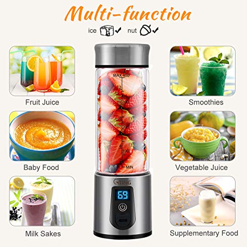 Portable Blender, GTING Personal Smoothies Blender Cordless, Single Serve Mini Blender 450ml