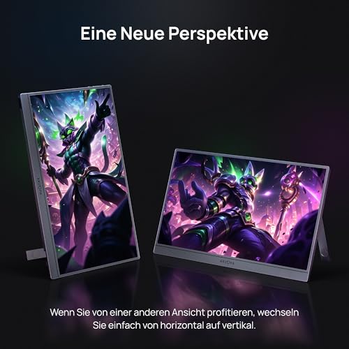 ARZOPA 16.1 Inch 144Hz Portable Monitor with Storage Bag, 106% sRGB FHD 1080P 144Hz Gaming Monitor, Ultra Slim - Eye Protection, External Second Screens for Laptop/PC/Mac/PS5/Xbox - Z1FC Grey