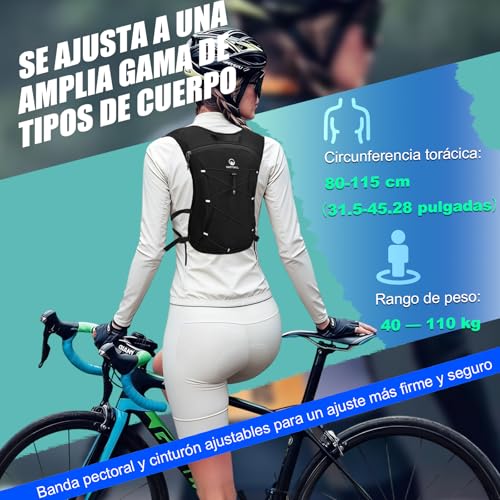 ONETOALL Chaleco Running Hombre Mujer con Botella 500ml y Luz LED Recargable, Chaleco Hidratacion Trail Running, Running Vest, Mochila Hidratacion para Correr Senderismo Montaña Deporte, Solo 175g