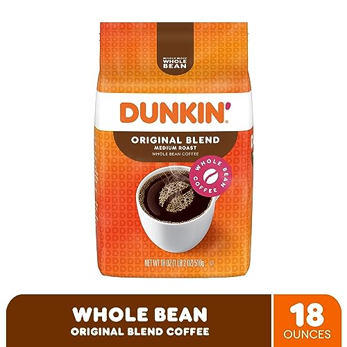 DUNKIN’ ORIGINAL BLEND MEDIUM ROAST WHOLE BEAN COFFEE, 18 OUNCE