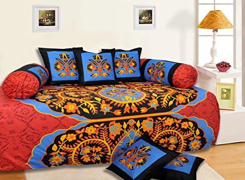 Home Décor Bedding 100% Cotton Twill Red Bedspread Diwan Set Of 8 Pcs