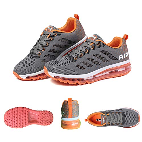 Monrinda Women Air Trainers Running Shoes Men Breathable Outdoor Sneakers Fitness Jogging Sports Ladies Shoes grayorange 34EU