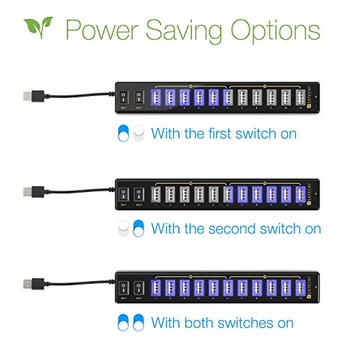 Satechi 12 Port USB Hub with Power Adapter & 2 Control Switches for 2015 MacBook Pro, 2014 MacBook, iMac, Surface Pro, Dell XPS, PC and More