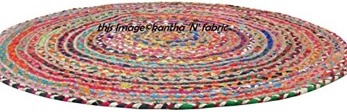 Indian Hand Woven Chindi Cotton Braid Rug - 28 Inch Diameter- Made From Multi Color Recycled Yarns