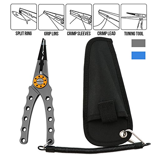 Fishing Pliers with Sheath and Lanyard for Removing Hook, Cutting Line and Pulling Strip, Aircraft Grade Aluminum Material, Rustproof Portable and Durable Design
