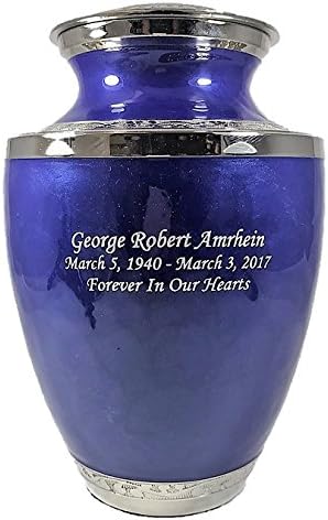 Custom Adult Blue Brass Funeral Cremation Urn with Bag and Personalization