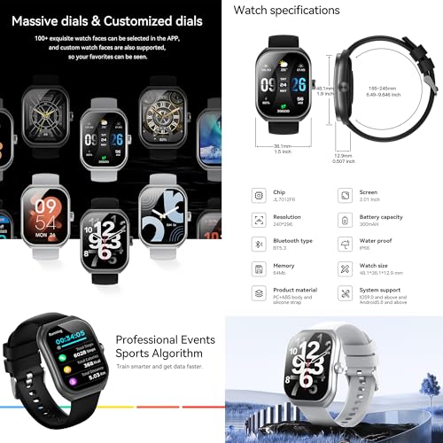 MYSHUN Reloj Inteligente Mujer con Llamadas, 2,01 Pulgada Smartwatch Hombre Deportivo con Podometro Pulsometro SpO2 Sueño Presion Arterial Actividad IP68 Reloj Digital para iOS Android (Negro)