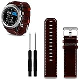 GBSELL Soft Luxury Leather Strap Replacement Watch Band With Tools For Garmin Fenix 3,Brown