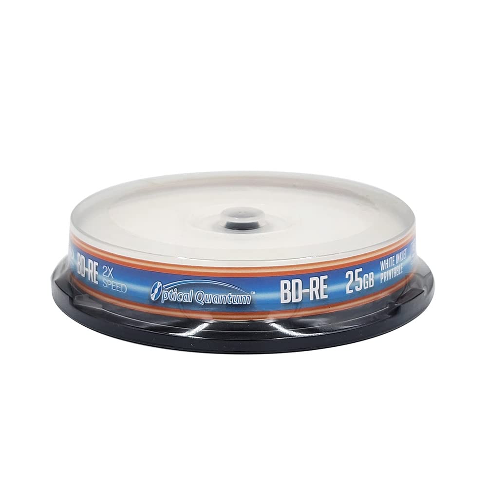 Optical Quantum OQBDRE02WIP-10 2X 25 GB BD-RE Single Layer Blu-Ray ReWritable White Inkjet 10-Disc Spindle