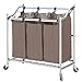 STORAGE MANIAC 3-Section Laundry Sorter, Heavy Duty Rolling Laundry Cart, Triple Divider Laundry Hamper Sorter, Dark Brown