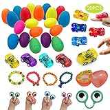 UNGLINGA Pre Filled Easter Eggs with Toys Inside Plastic Surprise Egg Hut Easter Basket Stuffers for Boys Girls - Pull Back Cars, Eyes Finger Puppet, Light Up Ring, Bead Bracelets