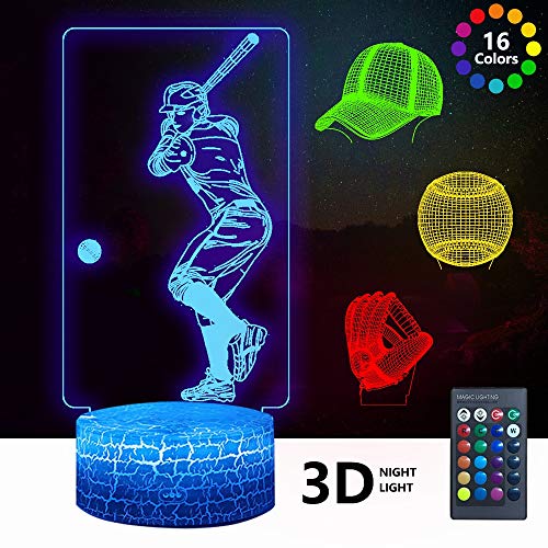 image for DDD NightLight Baseball Toys, Baseball 3D Night Light for Kids (4 Patt