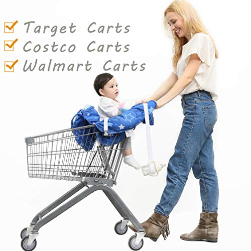 SDADI 2-in-1 Shopping Cart Cover, High Chair Cover for Baby and Toddler, Unisex for Boy or Girl, Carry Bag Attached, Blue