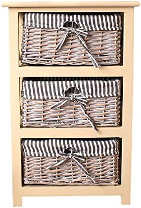 Casamoré Selsey 3 Drawer Wicker Basket Wooden Chest Of Drawers Storage Unit