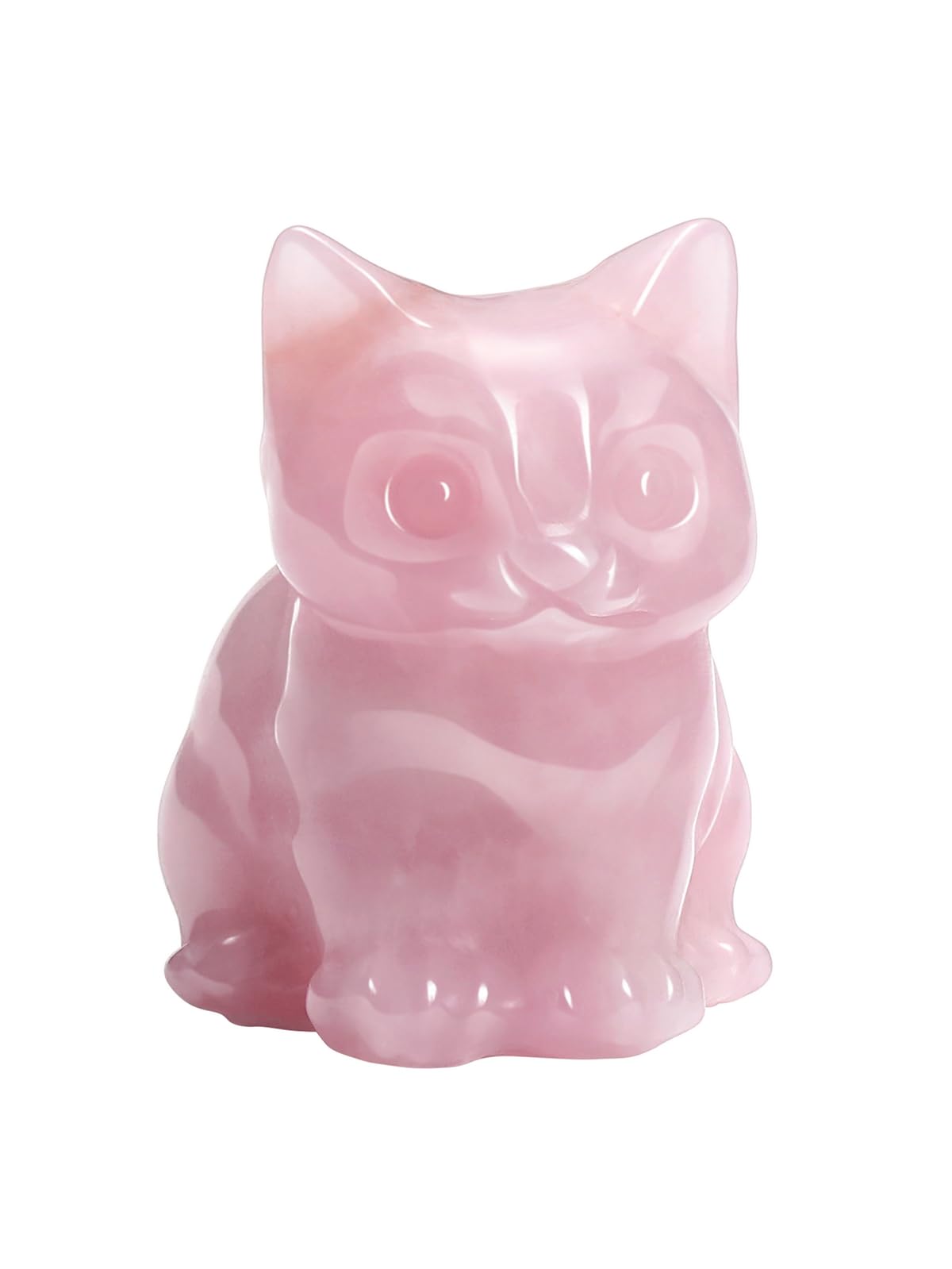 CrystalTears Rose Quartz Healing Crystal Cat Figurine - Carved Gemstone Cute Pink Stone Cat Statue Ornament for Home Office Desk Decor, Lucky Cats Gifts for Women Men Christmas, 1.5”
