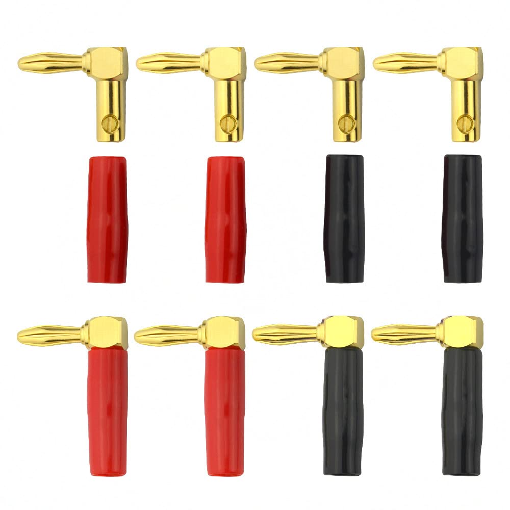 WMYCONGCONG 8 PCS 90 Degree Speaker Banana Plugs Right Angle 4mm Screw Type Banana Plug Audio Jack Connectors