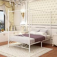 JURMERRY Canopy Bed with Sturdy Metal Frame Premium Steel Slat Support,Full Size- White