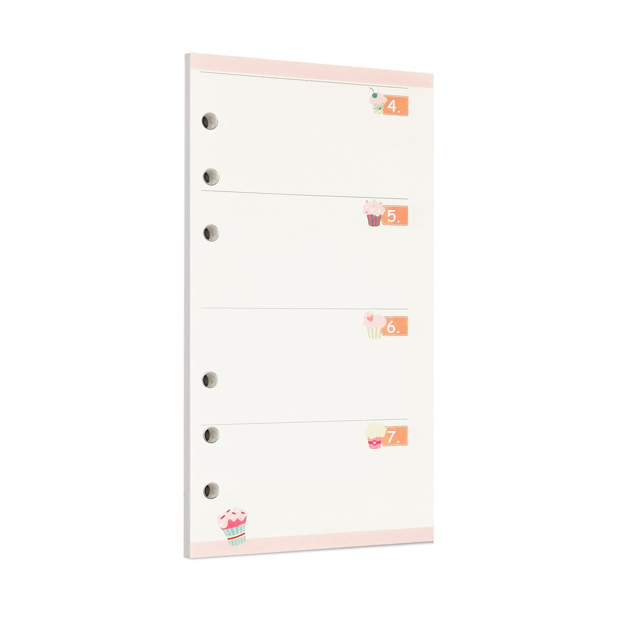 Zelten 40 Sheets 80 Pages Colorful Loose Leaf Punched Paper Refills Paper for 6 Hole Binder Personal Organizer Diary Notebook Refillable Planner (A6, Cupcake Weekly Planner)