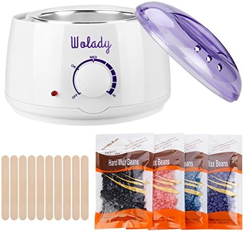 Wolady Wax Heater, Professional Wax Pot for Hair Removal Hot Wax Kit with 4 Pack Flavor Hard Beans & 10 spatulas, Purple