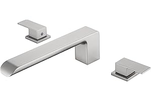 SITGES Minimalist Square-Shaped Bathtub Faucet,2-Handle Widespread Roman Tub Faucet with 11-Inch Spout Reach,High-Flow Deck Mount Bath Faucet Set,Valve Included,Brushed Nickel