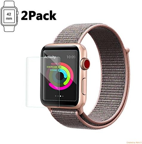 Casual Accessories Apple Watch 42 mm Screen Protector (Series 3/2/1 Compatible) [2-Pack], BodyArmor Full Coverage Screen Protector for Apple Watch Military-Grade Clear HD Anti-Bubble Film 42mm