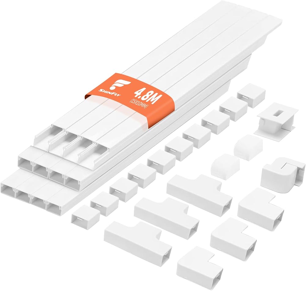 shinfly 4.8m Cable Trunking White 15x10mm Self Adhesive 12 Ducts Kit