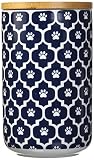 DII Bone Dry Ceramic Pet Treat Storage Canister with Air Tight Lid 4"(Dia) x 6.5" (H), Perfect Food and Treat Jar for Dogs and Cats-Nautical Blue Paw Lattice