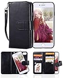 iPhone 7 Case, iPhone 7 Wallet Case, Crosspace Premium PU Leather Flip Wallet Case 2-in-1 Protective Magnetic Shell with Credit Card Holder and Wrist Lanyard for Apple iPhone 7 4.7