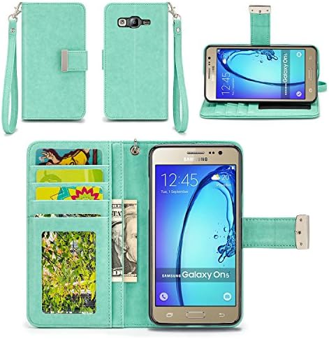Samsung Galaxy On5 Case - IZENGATE [Classic Series] Wallet Cover PU Leather Flip Folio with Stand (Mint)