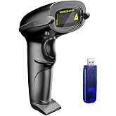 NADAMOO Wireless Barcode Scanner 328 Feet Transmission Distance USB Cordless 1D Laser Automatic Barcode Reader Handhold Bar Code Scanner with USB Receiver for Store, Supermarket, Warehouse - Black