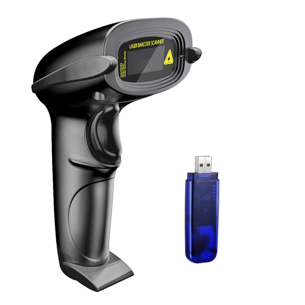 Photo 1 of NADAMOO Wireless Barcode Scanner 328 Feet Transmission Distance USB Cordless 1D Laser Automatic Barcode Reader Handhold Bar Code Scanner with USB Receiver for Store, Supermarket, Warehouse - Black