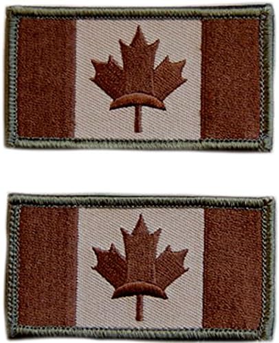 [2 Count Set] Custom, Cool &amp; Awesome {3" x 2" Inches} Small Rectangle National Canadian Flag w/ Maple Leaf (Tactical Type) Velcro Patch “Brown &amp; Gray”