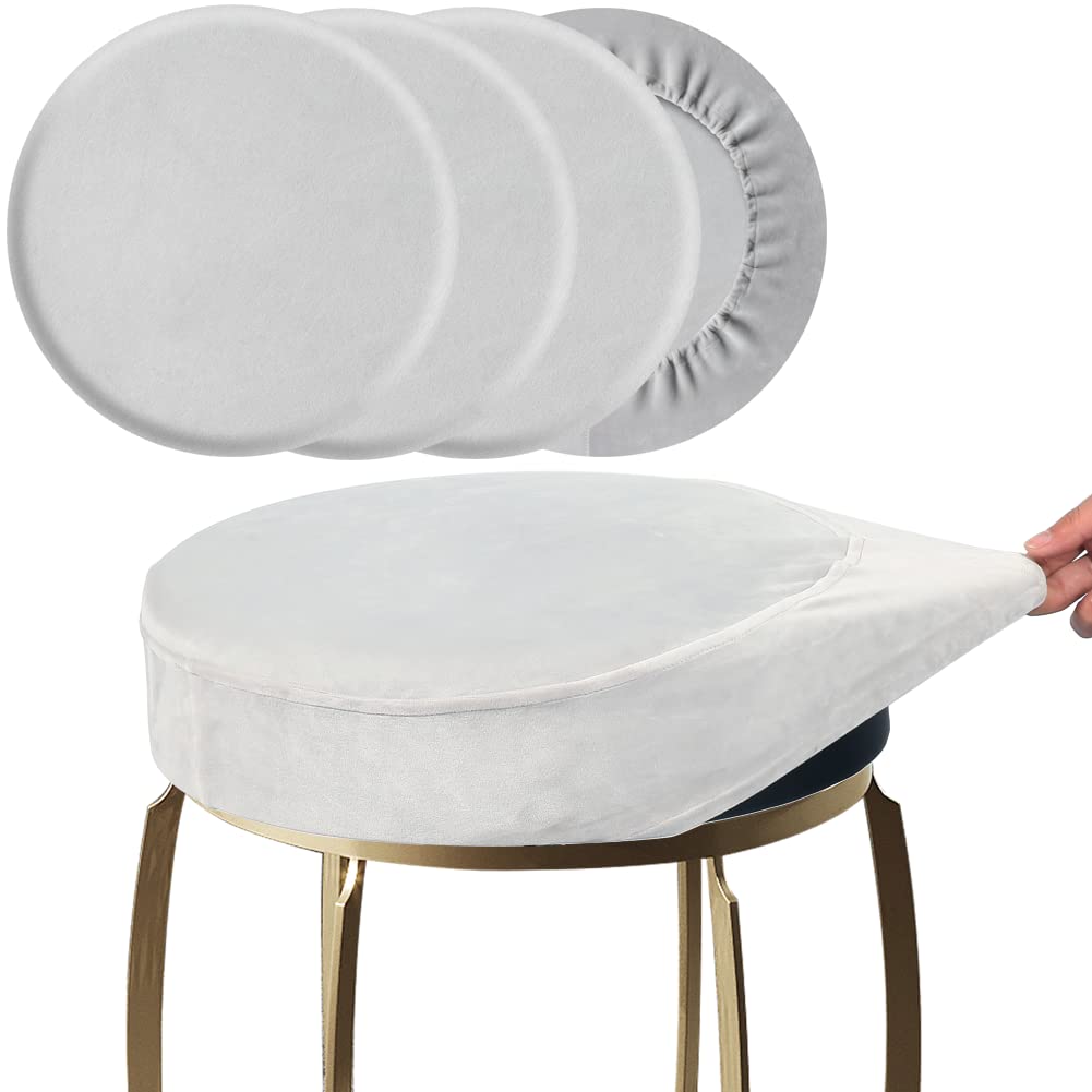 Photo 1 of SINOSSO 4 Pcs Bar Stool Covers, Super Soft Velvet Dia.15.5"-18" Round Stretchy Washable Dustproof Slipcover for Upholstered Furniture (L, Light Grey,4 Counts)