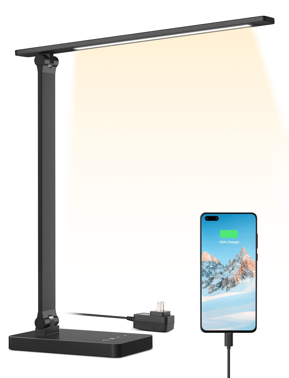Lepro デスクライト led 目に優しい DCアダプター付き 電気スタンド USBポート付き 卓上 超高輝度 照明とデバイス充電を両立【電球色・白色・昼光色/タッチセンサー操作/調色調光/明るい/5段階明るさ/多角度調整/コンセント付き】 人気 省エネ おしゃれ テーブルライト 学習机 台