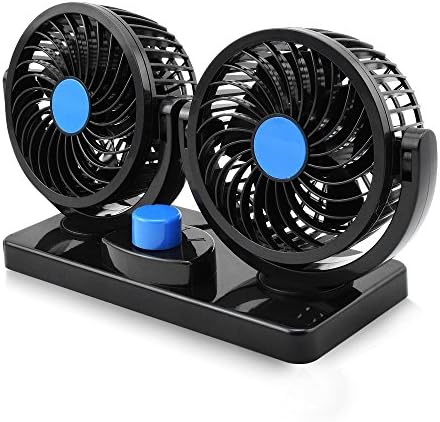 SROP 12v Car Cooling Fan 360 Degree Rotation Dual Head Adjustable Design Powerful Electric Fan with 2 Speed Fits for Van SUV Auto Boat