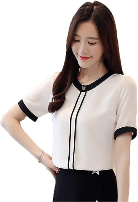 Amazon トナリ レディースシャツ シフォンシャツ オフィス 通勤 半袖 Tシャツ 夏 トップス プルオーバーシャツ シンプル 気質 ファッション シャツ ブラウス 通販