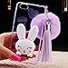 iPhone SE Cute Case, iPhone 5S/5 Case, Bonice Cartoon Rabbit Bling Diamond Crystal Clear Soft Transparent TPU 3D Cute Ear Stand Silicone Case with Hairball Pompon Wristlet + Screen Protector - Purple
