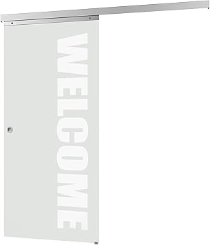 Inova Glas Schiebetur 880x2035mm Mit Individuellem Schriftzug Zimmertur Innentur Komplettset Mit Laufschiene Glastur Griffmuschel Softclose Amazon De Baumarkt
