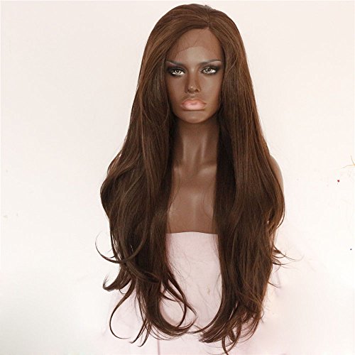 Ebingoo Natural Brown Lace Front Wig Heat Resistant Synthetic Fiber Hair Handmade Wavy Long Hair Body Wave wigs (24 inches)