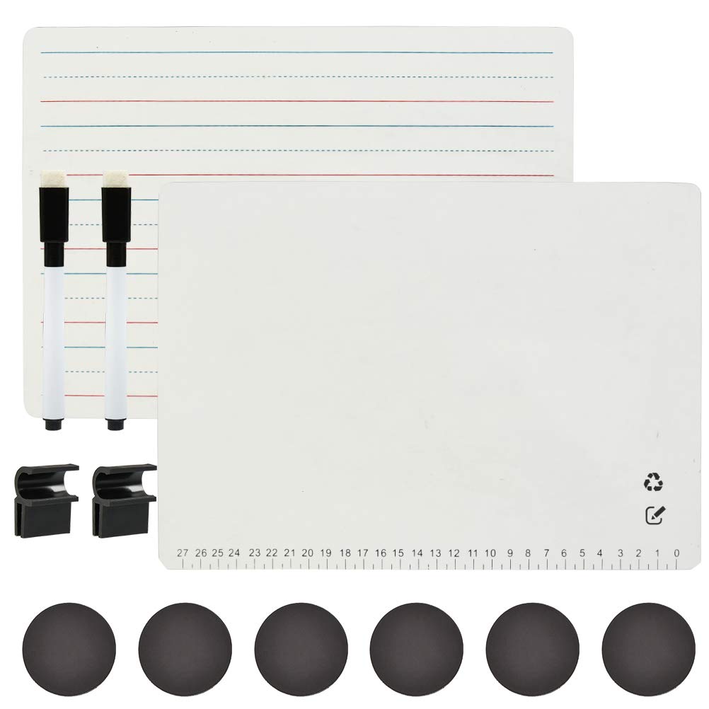 Whiteboards A4, YOTINO 2 Pcs Dry Erase Board for Kids A4 Small Whiteboards Dry Wipe Board Double Sided Whiteboard Message Board Portable Writing Board with 2 Pens & 8 Magnetic Refrigerator Pads