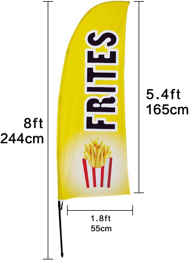 QSUM Frites Feather Flag,8FT Frites Advertising Swooper Flag with Pole Kit, Ground Spike, Frites Signs for Businesses and Storefronts - Image 3