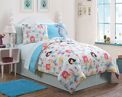 7 pc Girls Mermaid, Twin Bedding, Comforter Set, by Karalai Bedding Collection