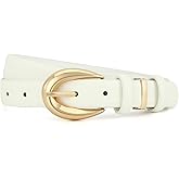 Pettata Women Fashion Belt for Jeans Dress Pants Ladies Skinny Faux Leather Belt with Gold Buckle