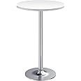Furmax Bistro Pub Table Round Bar Height Cocktail Table Metal Base MDF Top Obsidian Table 23.8-Inch Top, 39.5-Inch Height (White-2, 1-Pack)