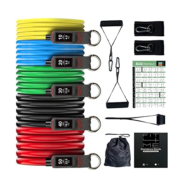 FIT4ME-Resistance-Bands-Set-12-pcs-5-HEAVY-DUTY-Latex-Fitness-Tubes-150LB-Foam-Handles-Padded-Ankle-Straps-Door-Anchor-Exercise-Bands-for-Men-Women-Home-Workout-Home-Gym-Strength-Yoga-Pilates-Physio FIT 4 ME Resistance Bands Set 12 pcs 5 HEAVY DUTY Latex Fitness Tubes 150LB Foam Handles Padded Ankle Straps Door Anchor…