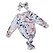 2PC Newborn Baby Gown Unisex Floral Print Sleep Sack Long Sleeve Nightgowns with Headband