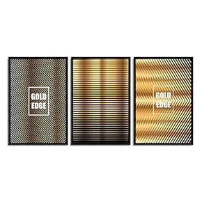 Framed for Living Room Bedroom Gold Geometric for x3 Panels