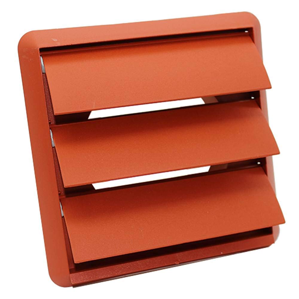 Kair Terracotta 125mm Louvred Wall Vent Grille - 125mm / 5 Inch Round Rear Spigot & 155mm Front Cover - Backdraught Prevention Shutter Flaps