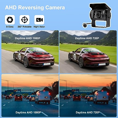 CAMECHO Backup Camera Kit with 7" LCD Display Dual Camera and 4 Channel Quad Video Input, IP68 Waterproof Rearview Camera for Camper, Truck, RV and Trailers